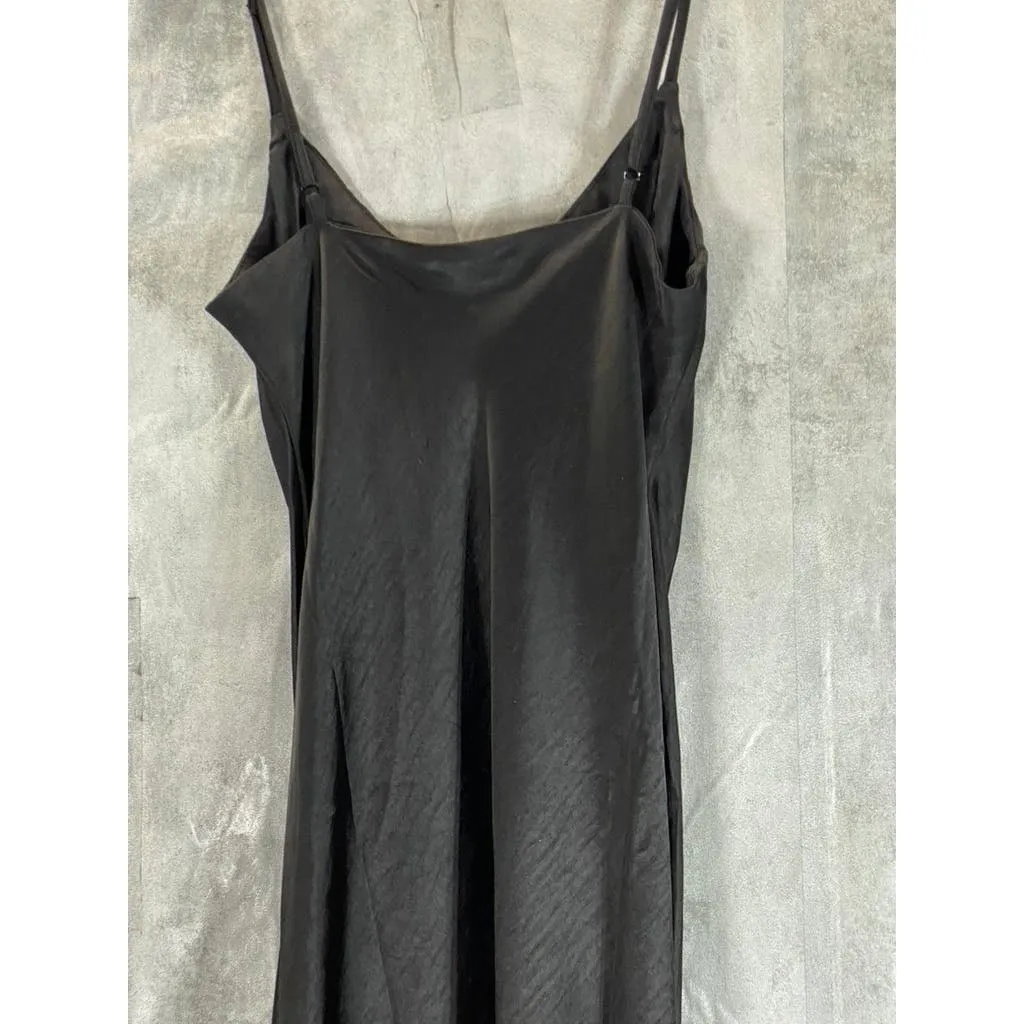 OAK   FORT Women’s Black Solid V-Neck Adjustable Strap Midi Slip Dress SZ XS