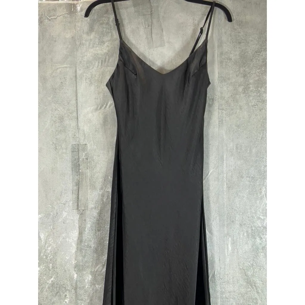 OAK   FORT Women’s Black Solid V-Neck Adjustable Strap Midi Slip Dress SZ XS