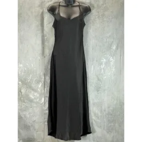 OAK   FORT Women’s Black Solid V-Neck Adjustable Strap Midi Slip Dress SZ XS