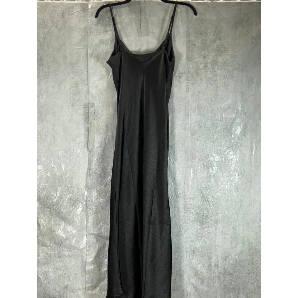 OAK   FORT Women’s Black Solid V-Neck Adjustable Strap Midi Slip Dress SZ XS