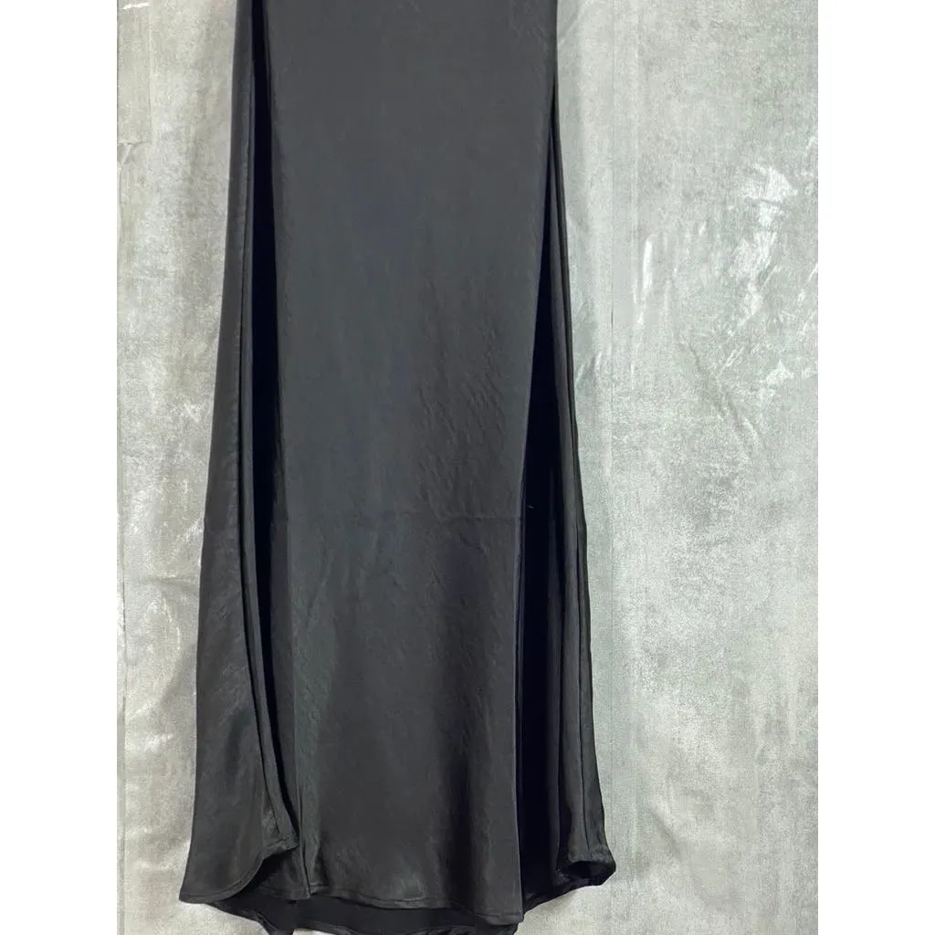 OAK   FORT Women’s Black Solid V-Neck Adjustable Strap Midi Slip Dress SZ XS