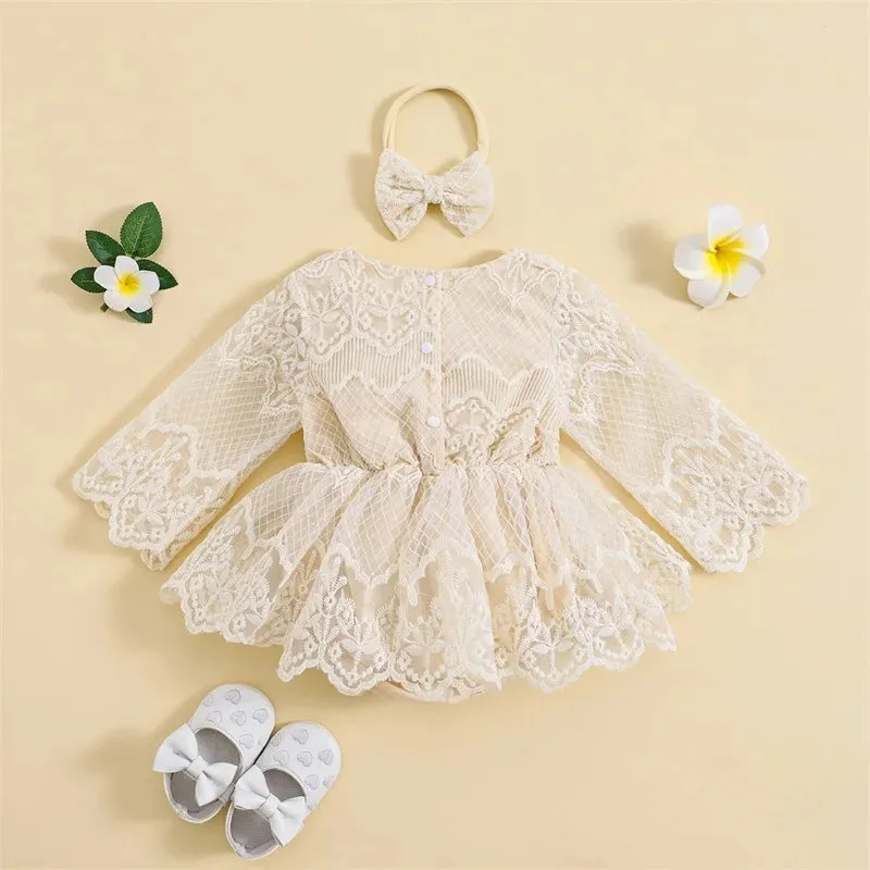 Off White Lace Romper Dress with Pichwork Plaid Skirt #10020036