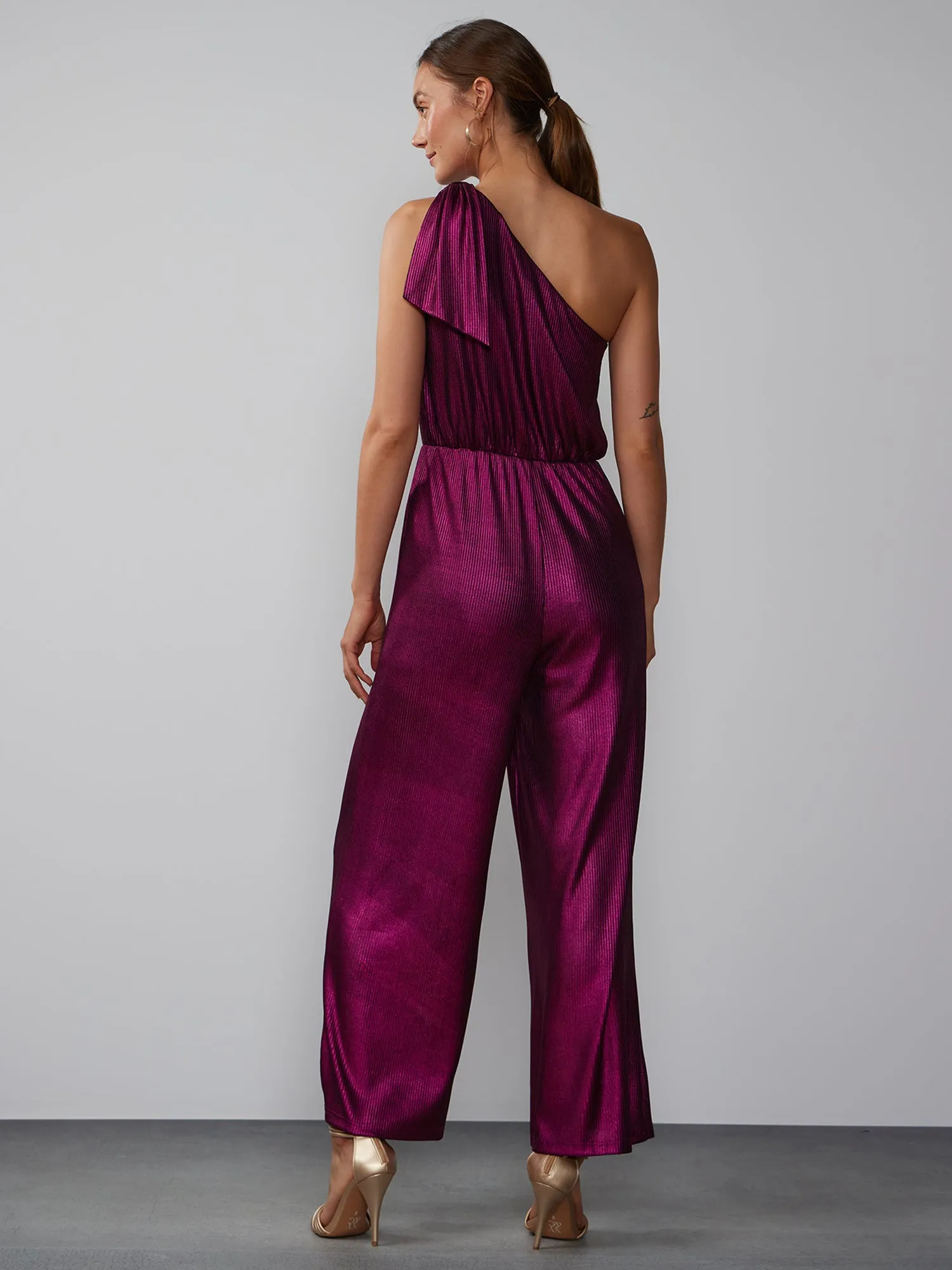 One-Shoulder Ribbed Lurex Jumpsuit