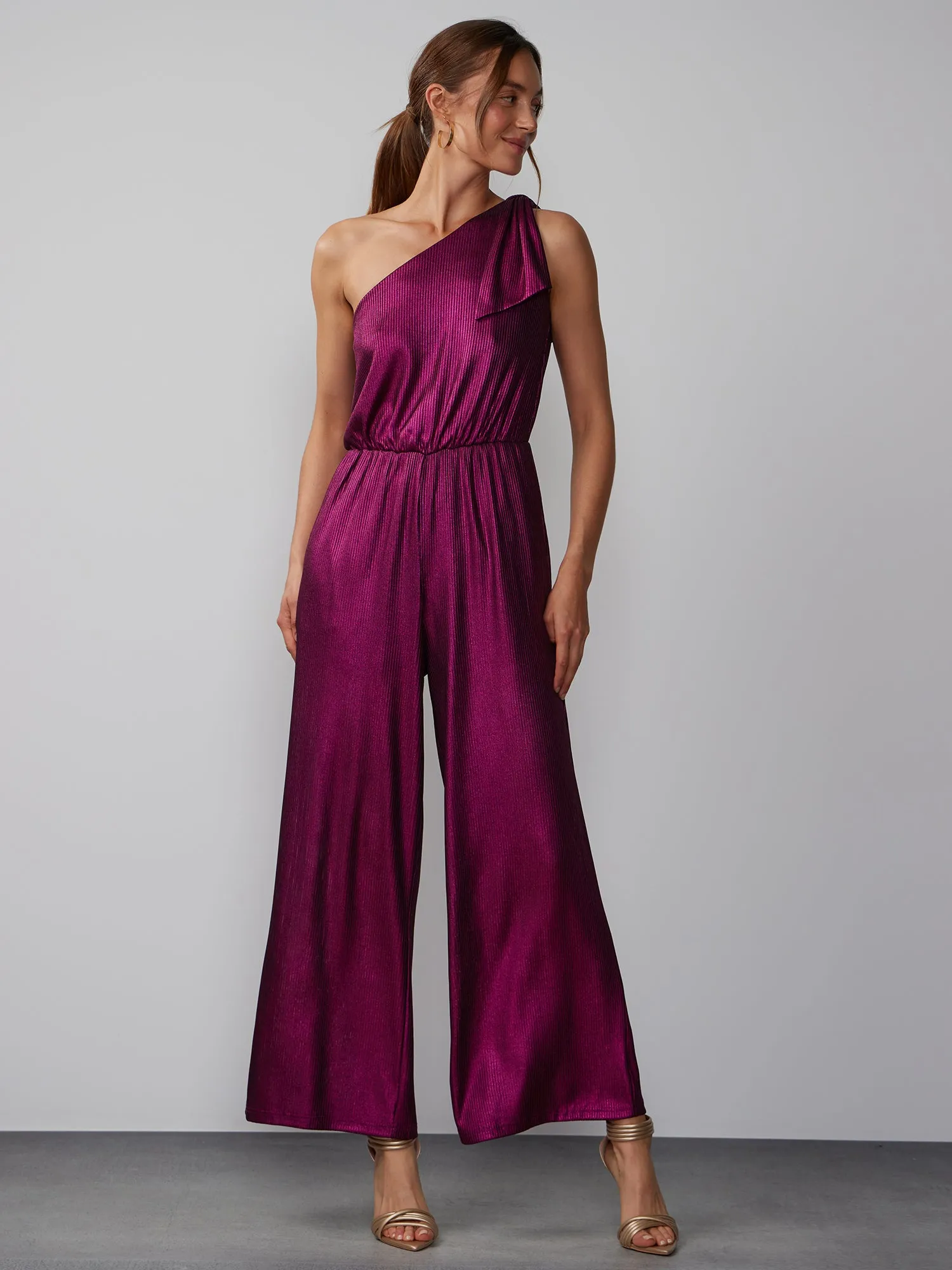 One-Shoulder Ribbed Lurex Jumpsuit