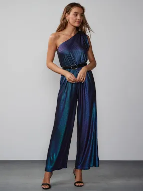 One-Shoulder Ribbed Lurex Jumpsuit