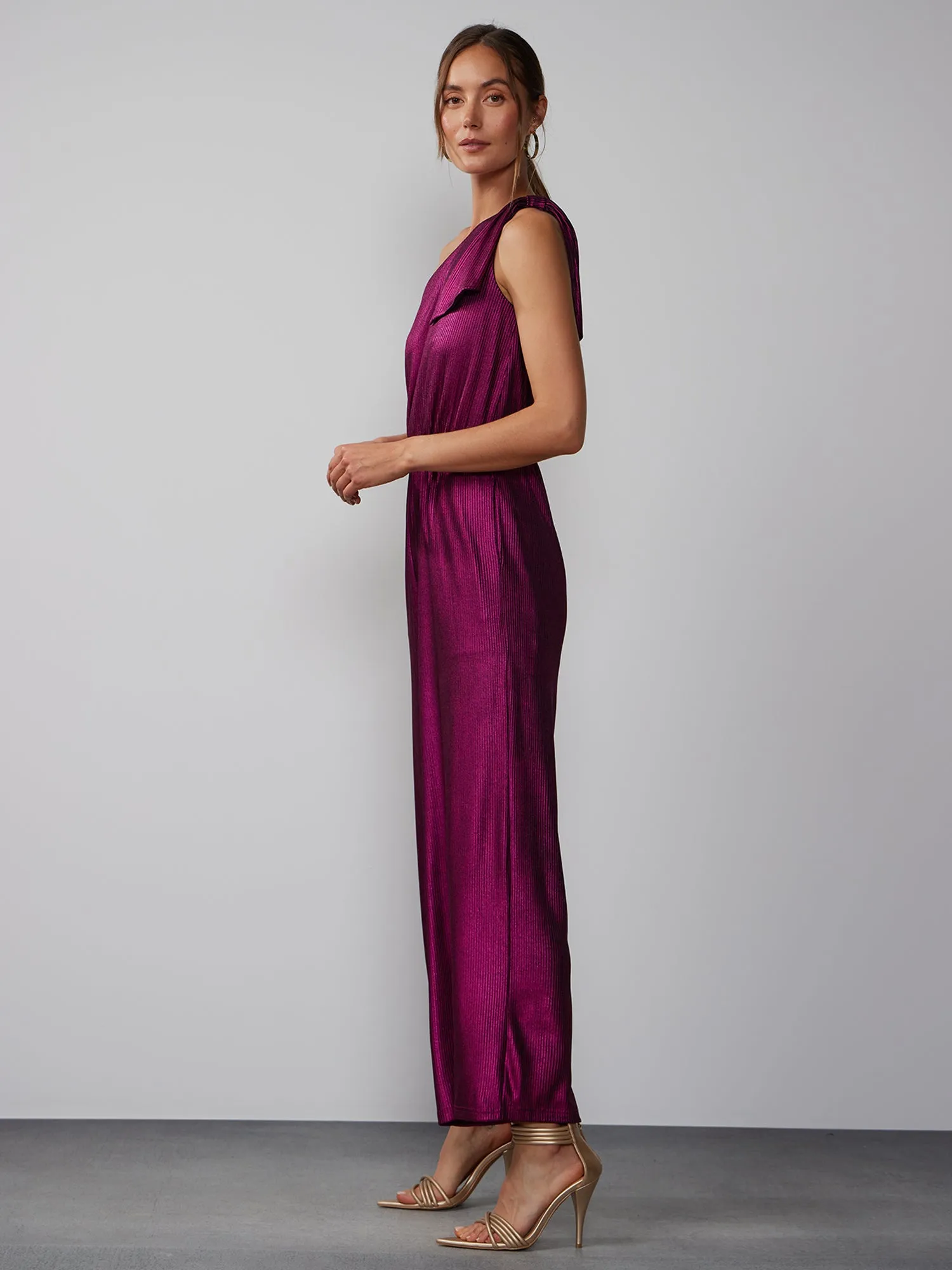 One-Shoulder Ribbed Lurex Jumpsuit