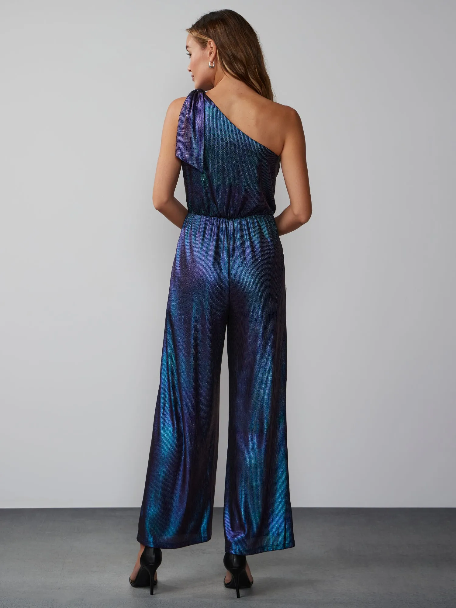 One-Shoulder Ribbed Lurex Jumpsuit