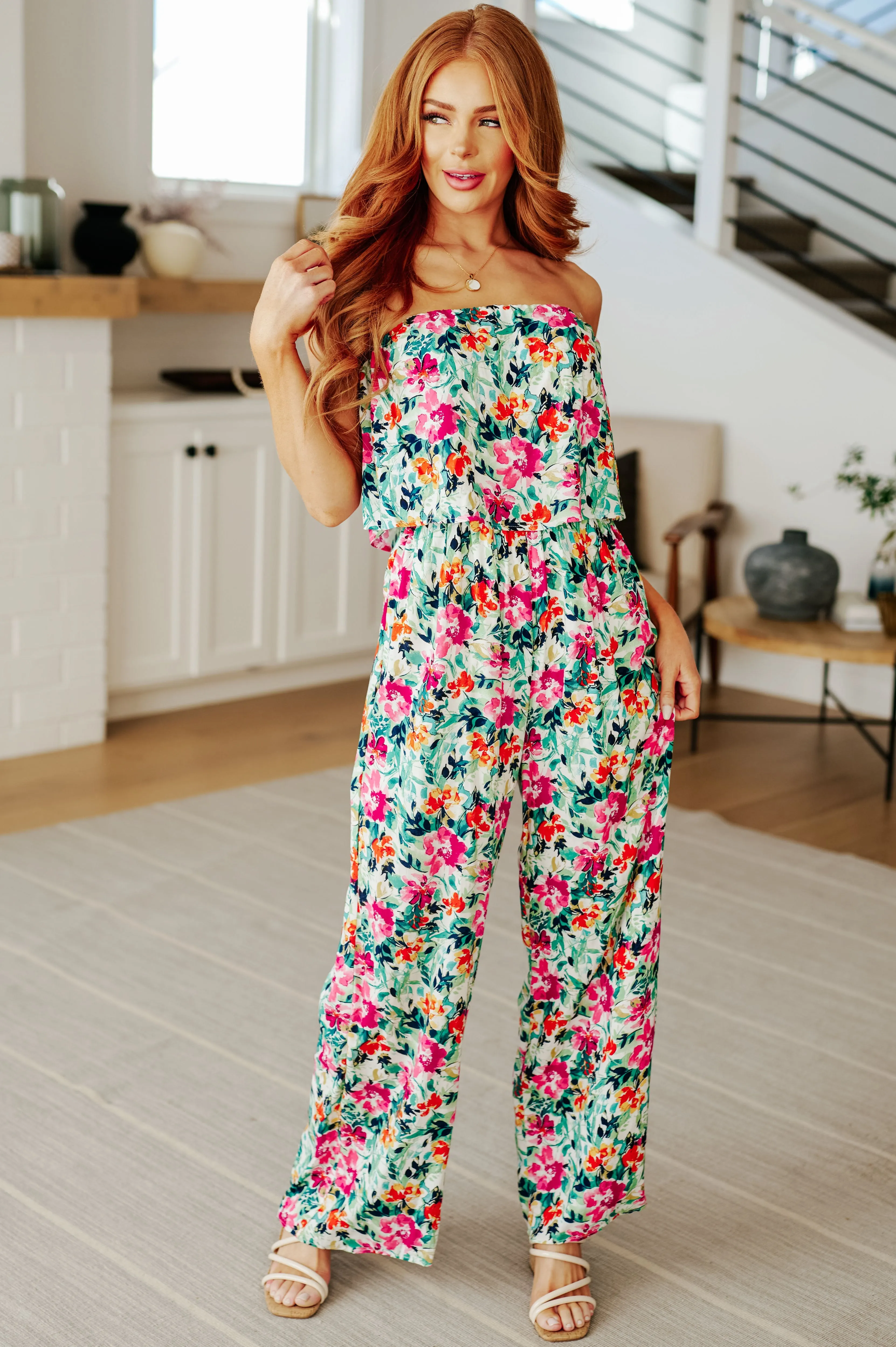 *Online Exclusive* Life of the Party Floral Jumpsuit in Green