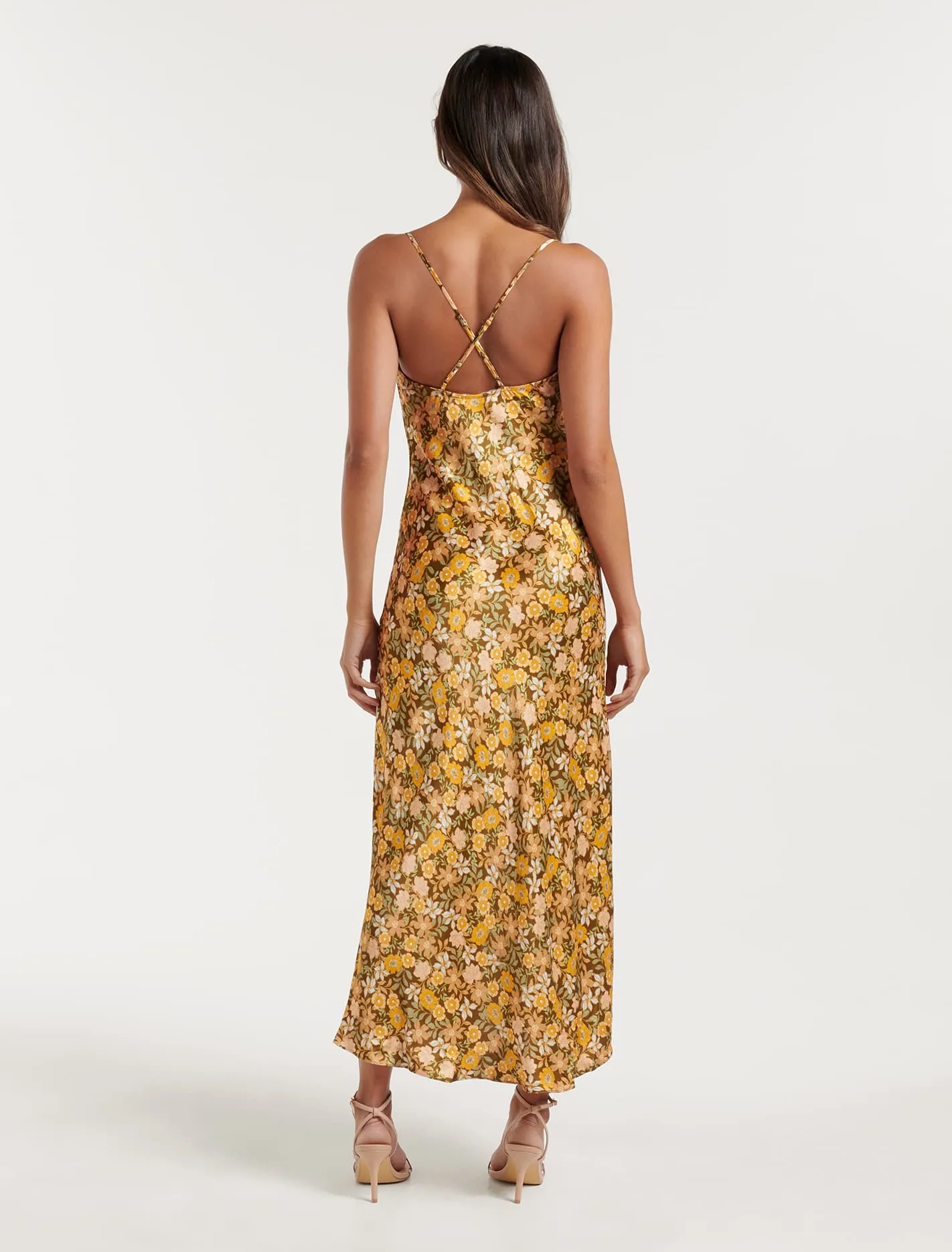 Opal Bias Cowl Printed Satin Slip Dress