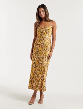 Opal Bias Cowl Printed Satin Slip Dress