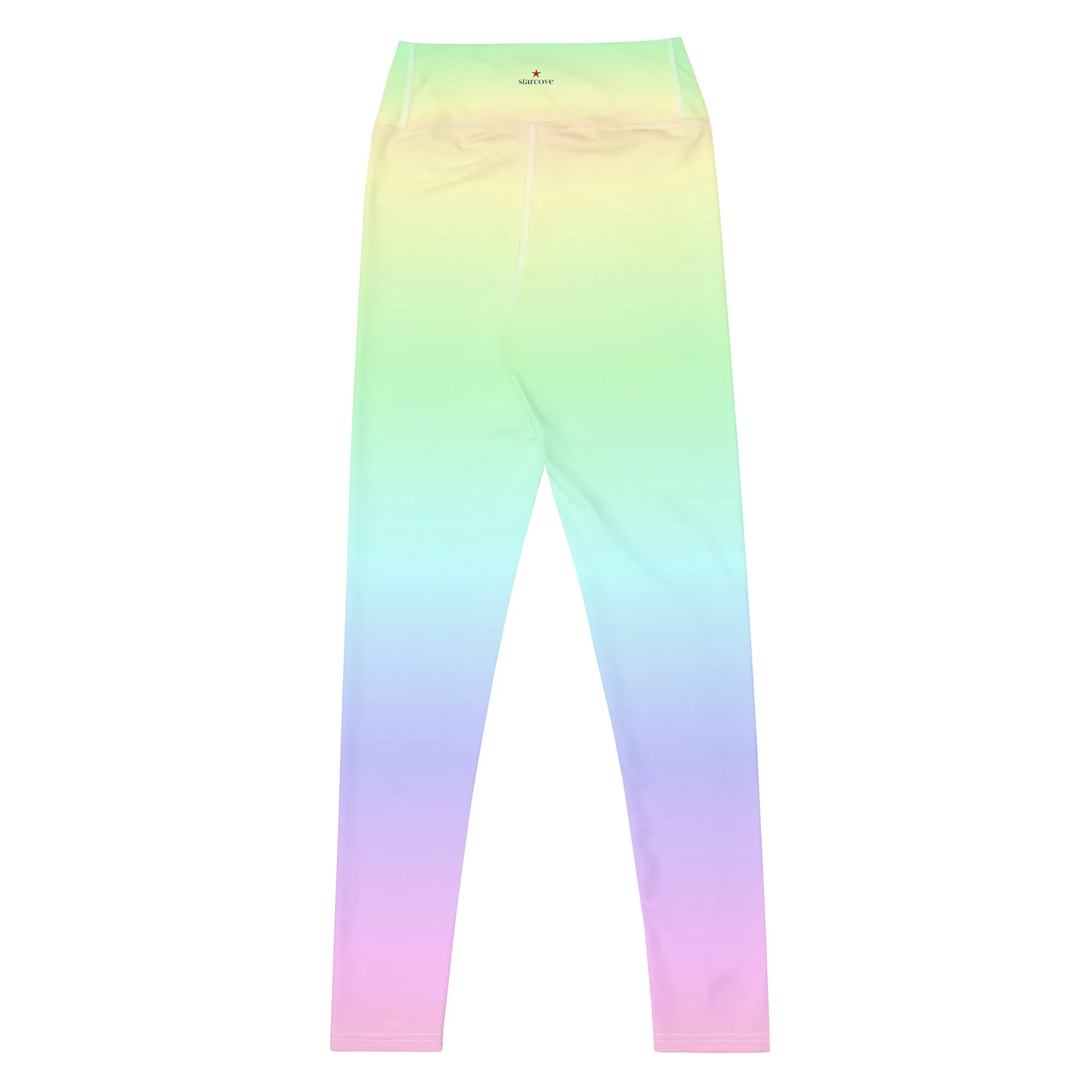 Pastel Rainbow Ombre Yoga Leggings Women, Tie Dye Gradient Kawaii Colorful High Waisted Pants Cute Printed Workout Gym Designer Tights