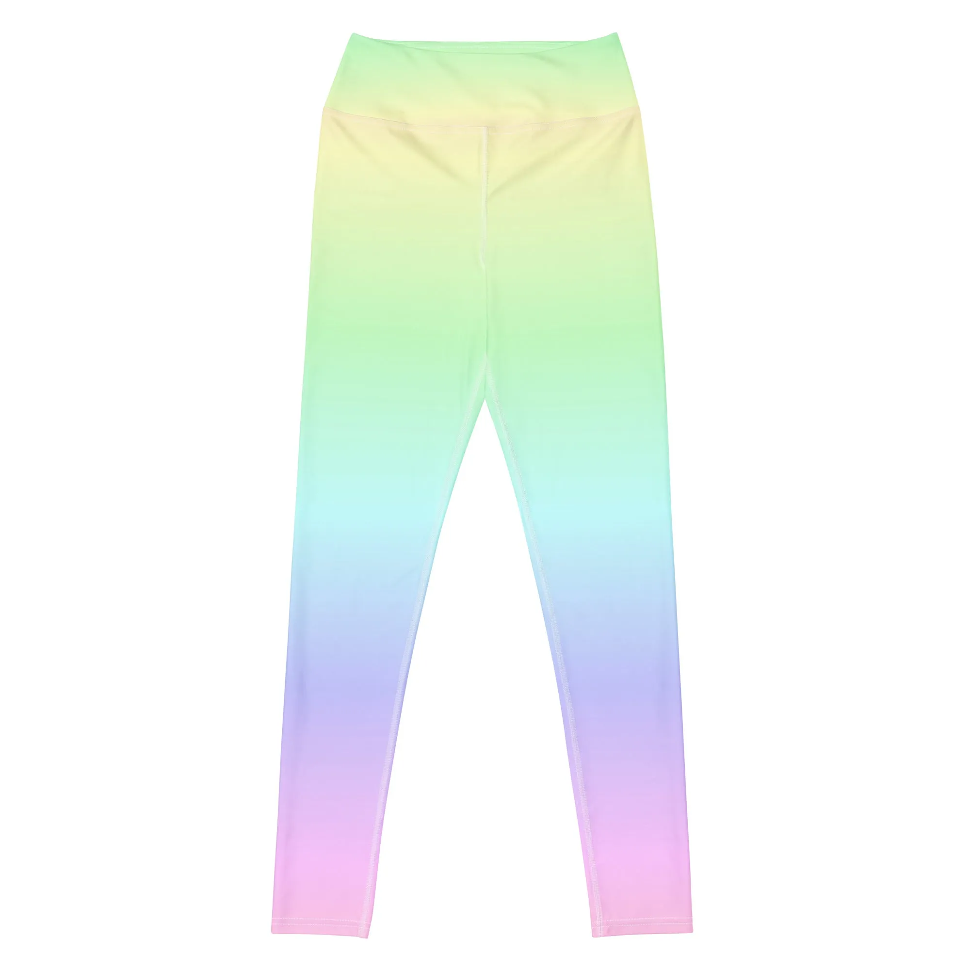 Pastel Rainbow Ombre Yoga Leggings Women, Tie Dye Gradient Kawaii Colorful High Waisted Pants Cute Printed Workout Gym Designer Tights