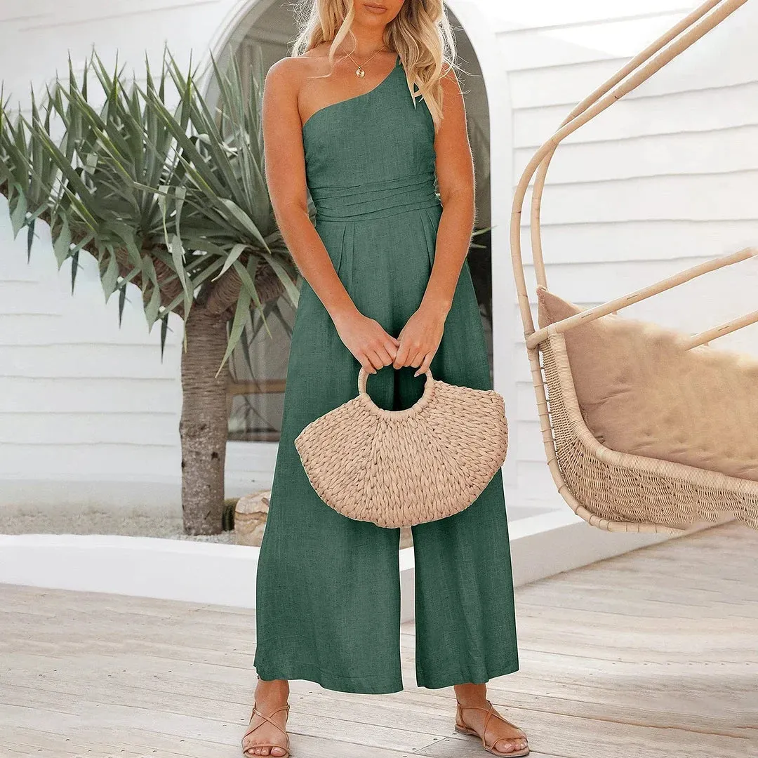 Perrie - One shoulder linen blend jumpsuit