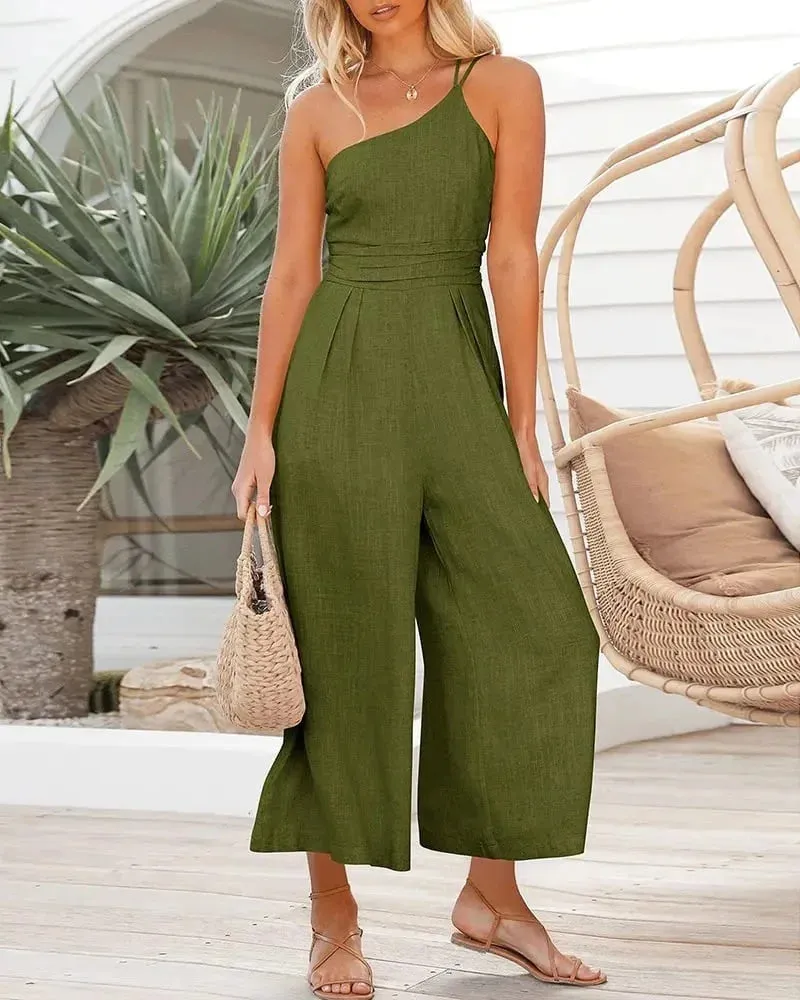 Perrie - One shoulder linen blend jumpsuit