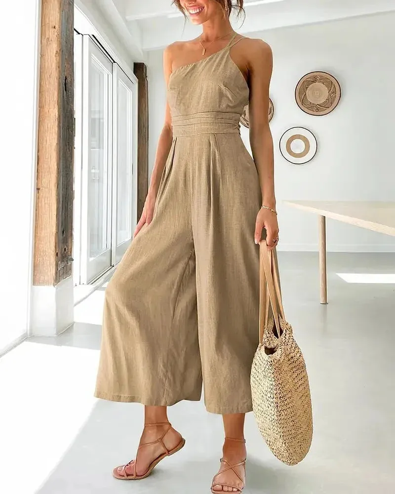 Perrie - One shoulder linen blend jumpsuit