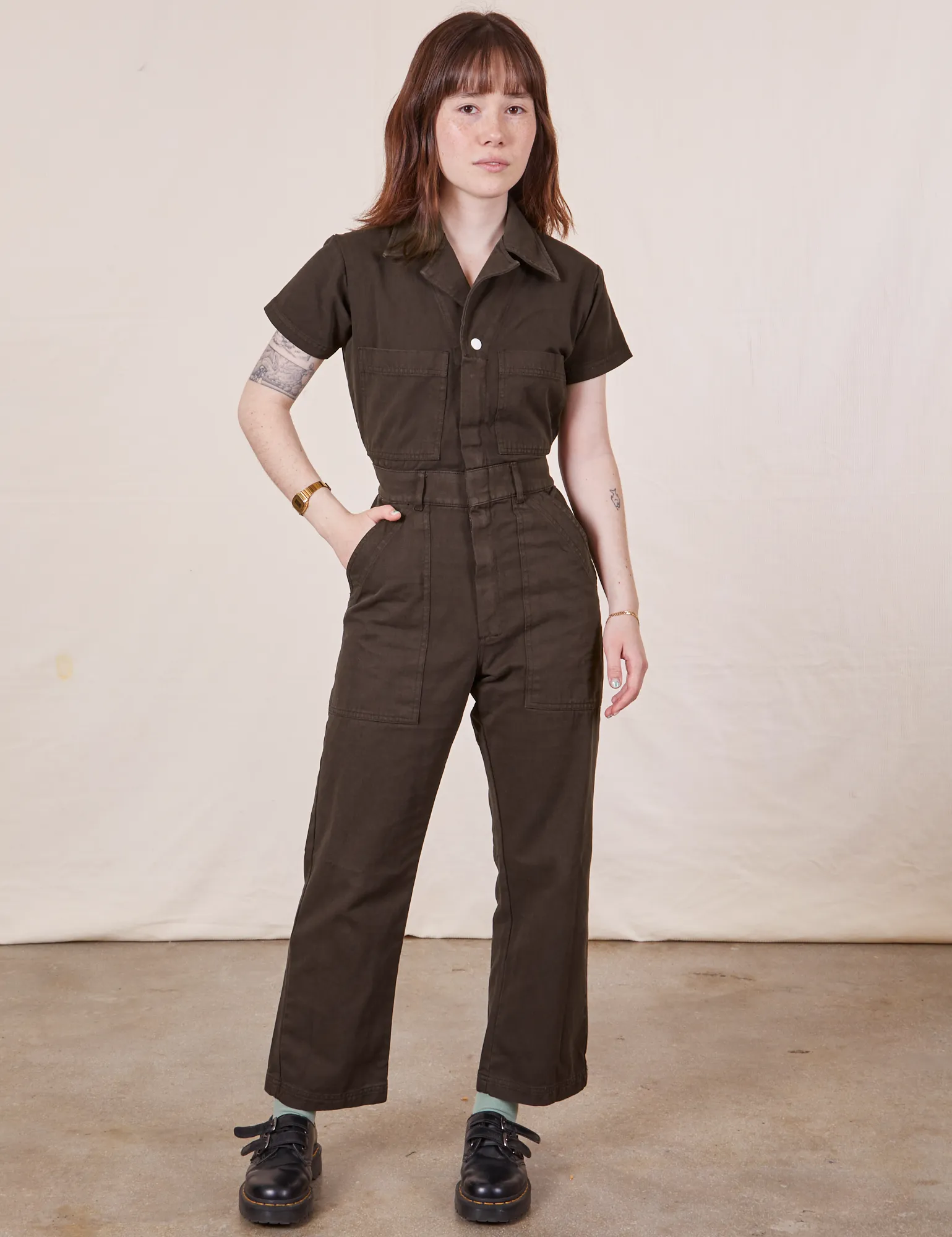 Petite Short Sleeve Jumpsuit - Espresso Brown