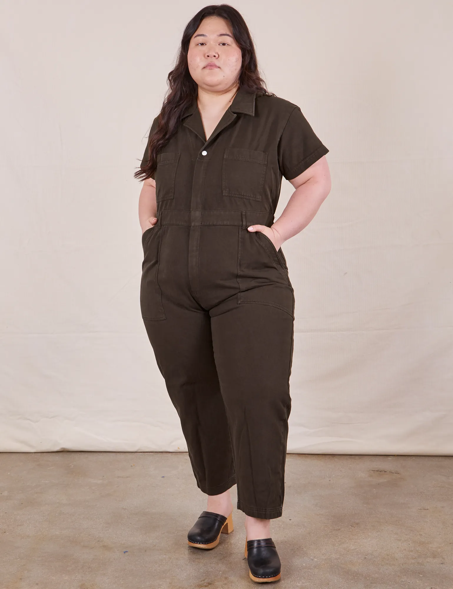 Petite Short Sleeve Jumpsuit - Espresso Brown