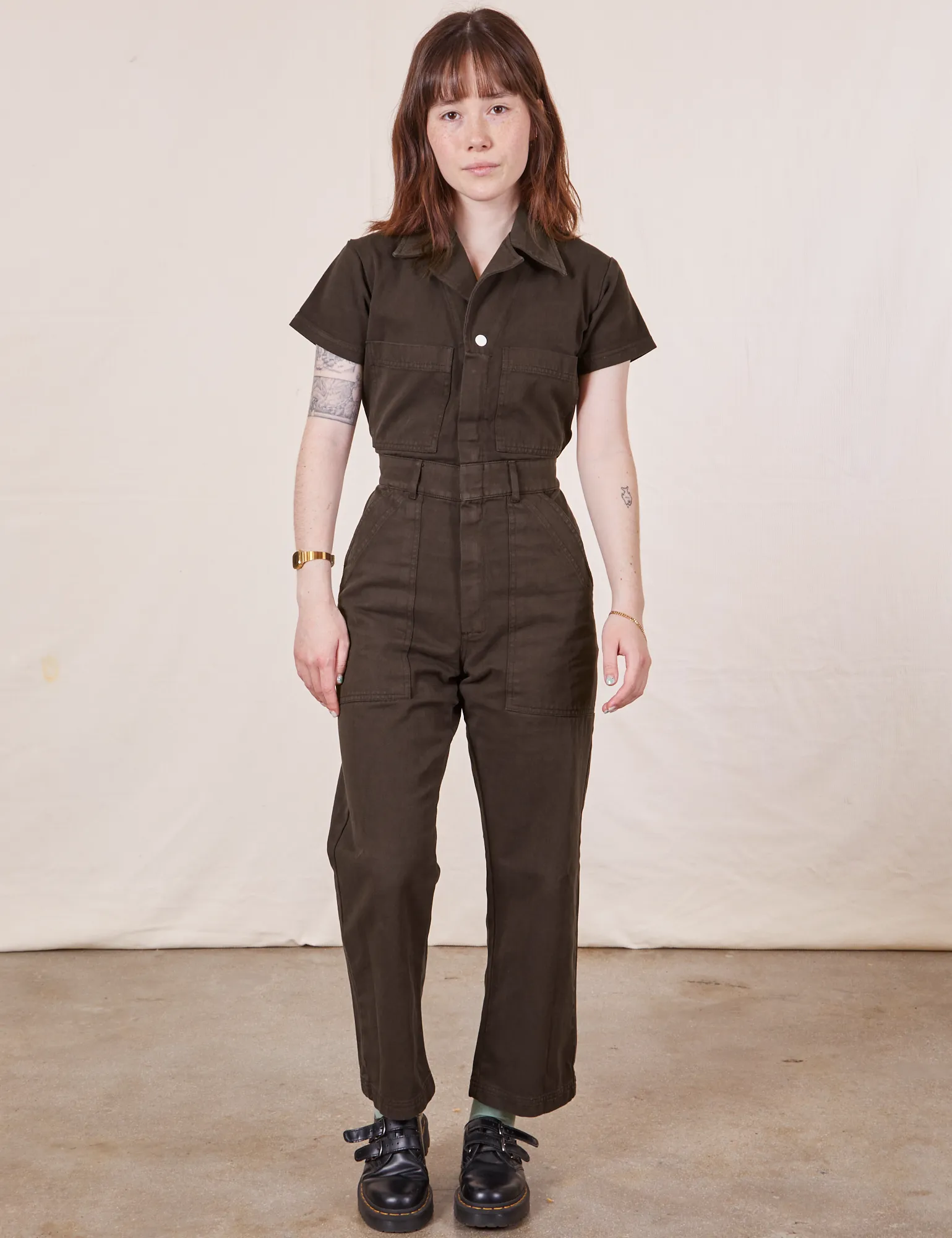 Petite Short Sleeve Jumpsuit - Espresso Brown