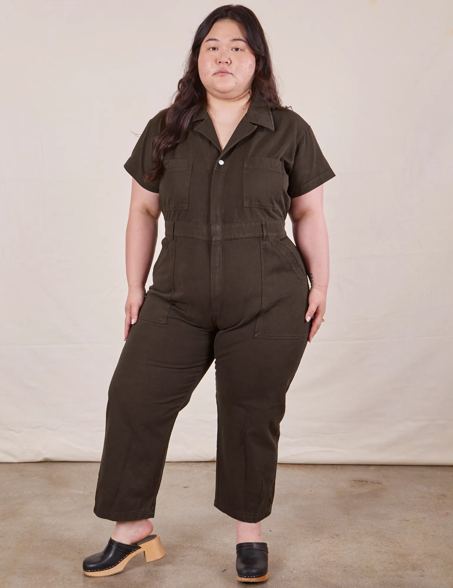 Petite Short Sleeve Jumpsuit - Espresso Brown