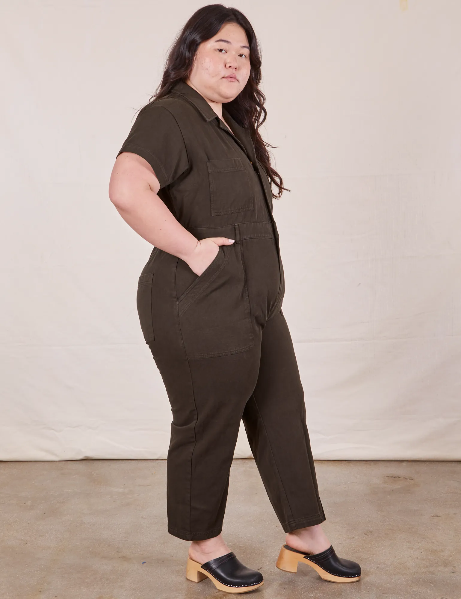 Petite Short Sleeve Jumpsuit - Espresso Brown