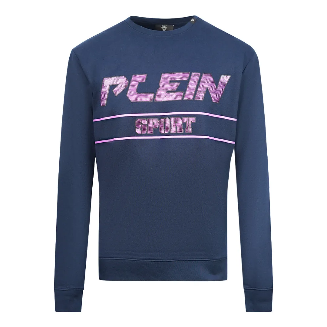 Philipp Plein Sport Purple Bold Logo Navy Blue Jumper