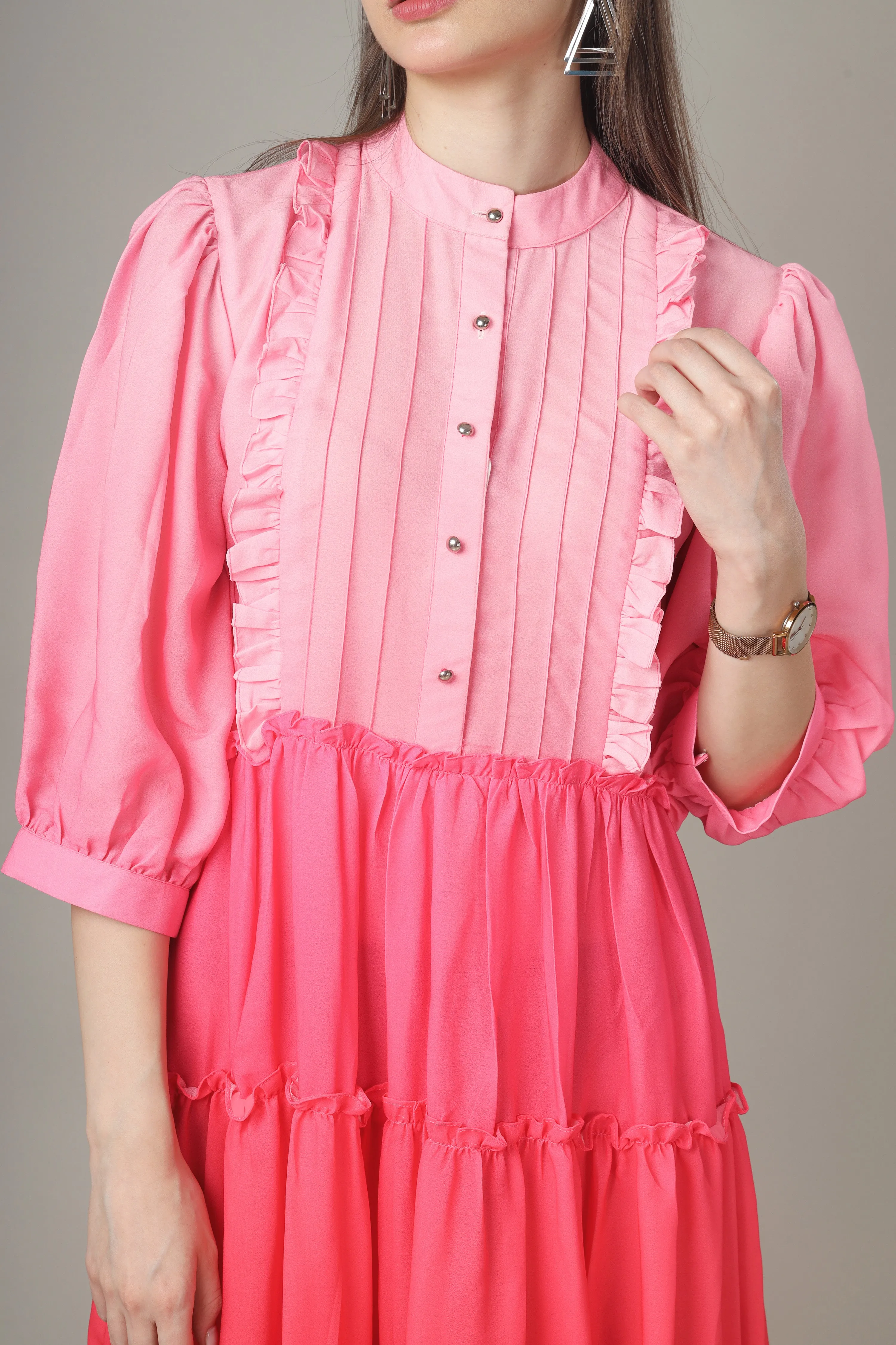 Pink Button Down Tiered Shirt Dress