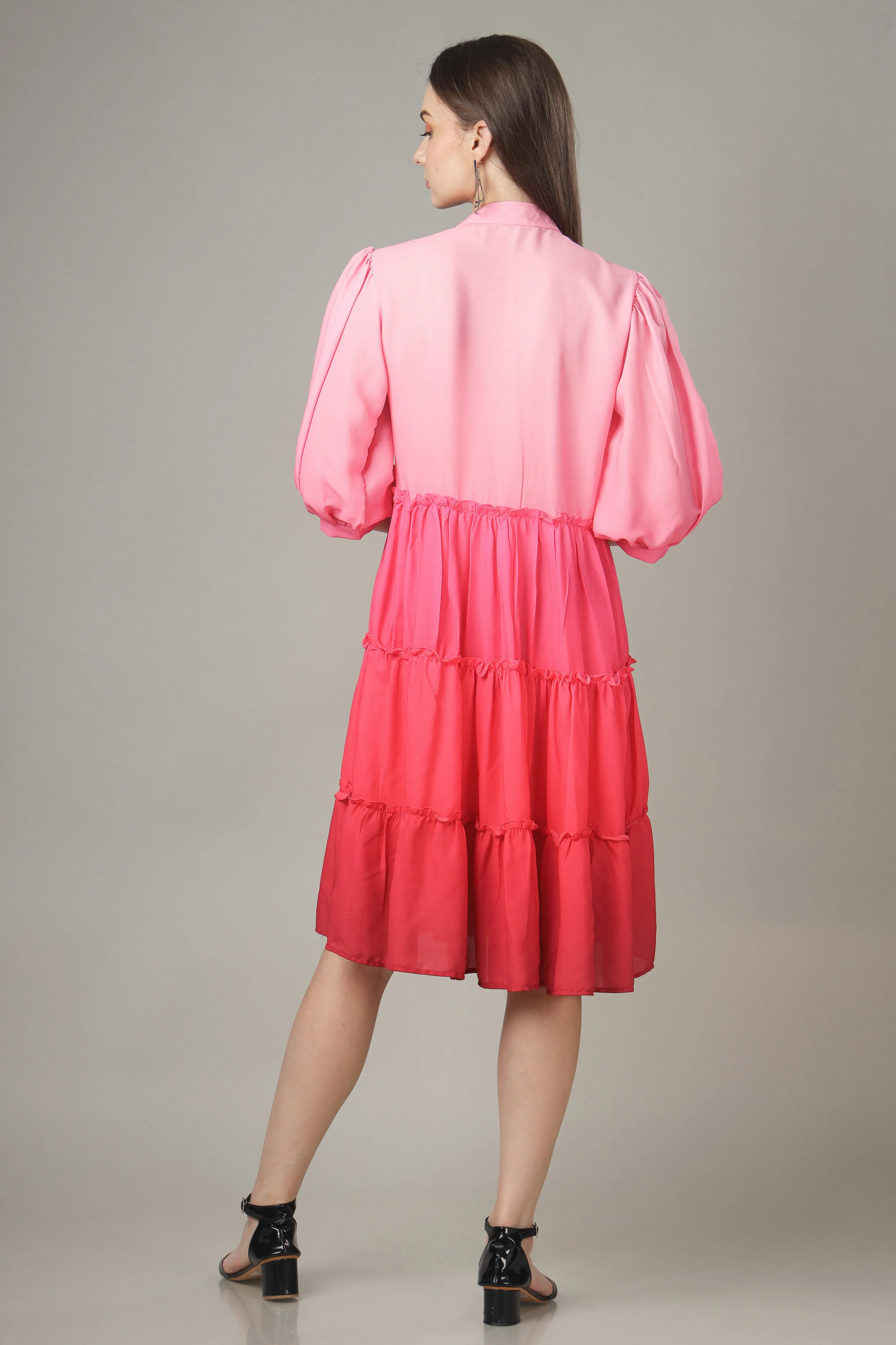 Pink Button Down Tiered Shirt Dress