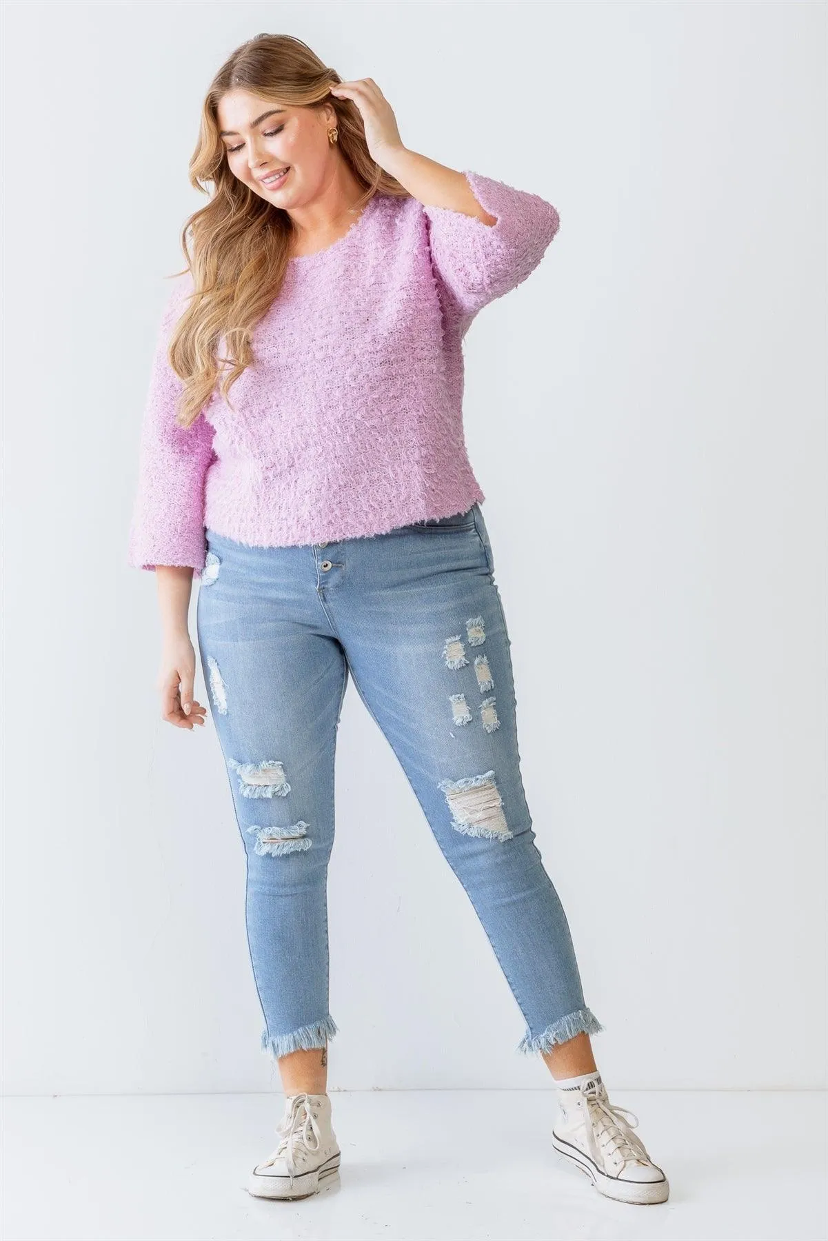 Plus Size Heavy Textured Knit Long Sleeve Top