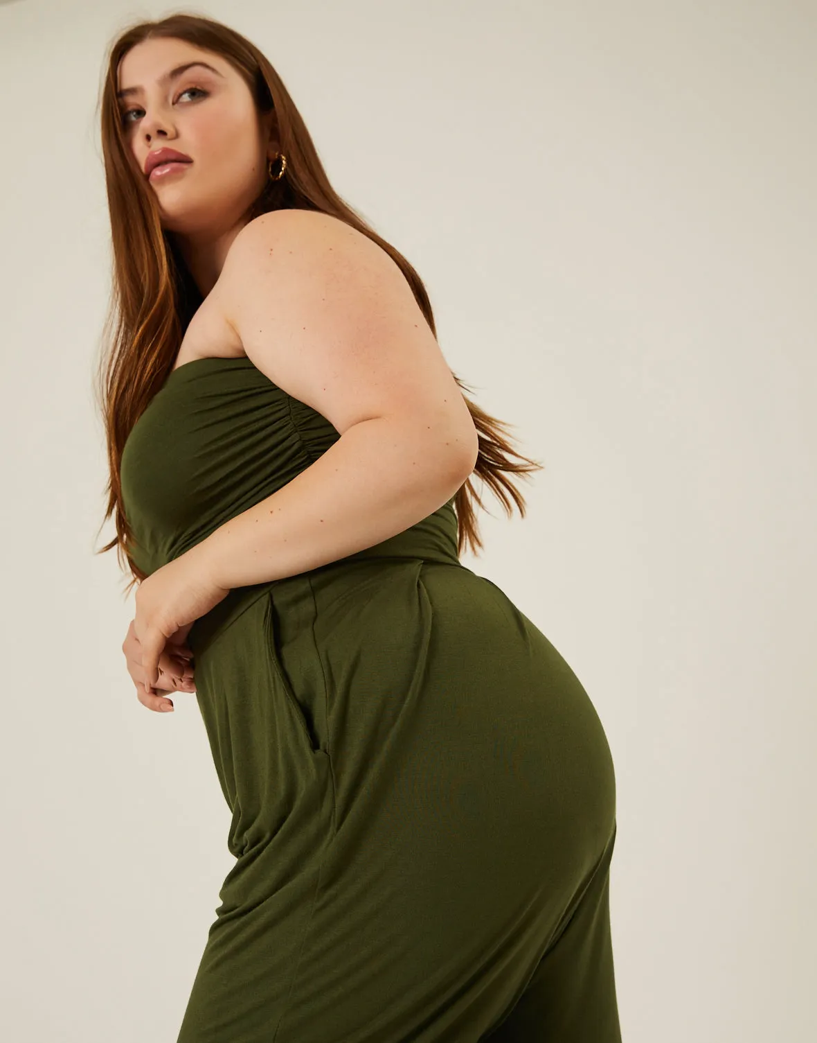 Plus Size Ruched Knit Jumpsuit