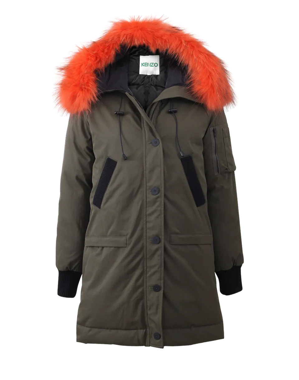 Puffer Coat With Fur Collar