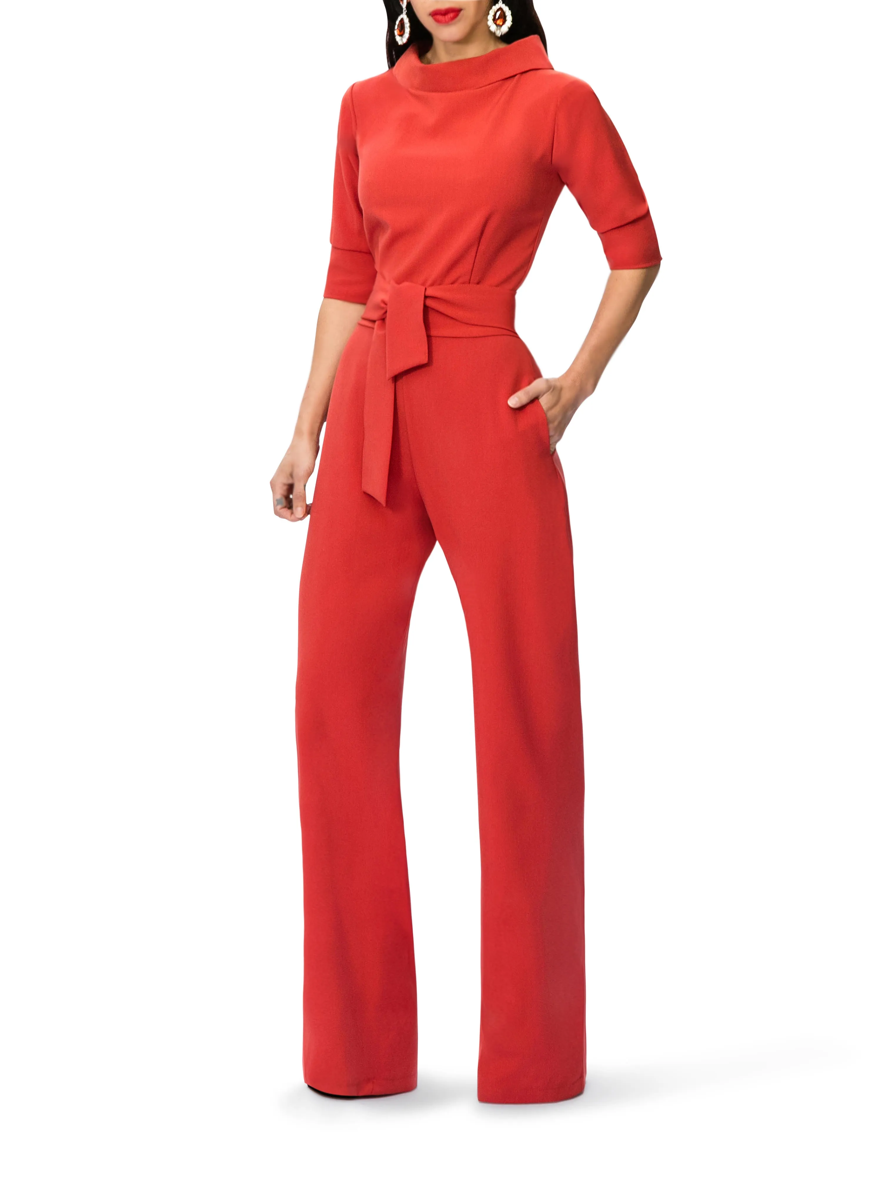 "Audrey" Rust Folded Collar Jumpsuit