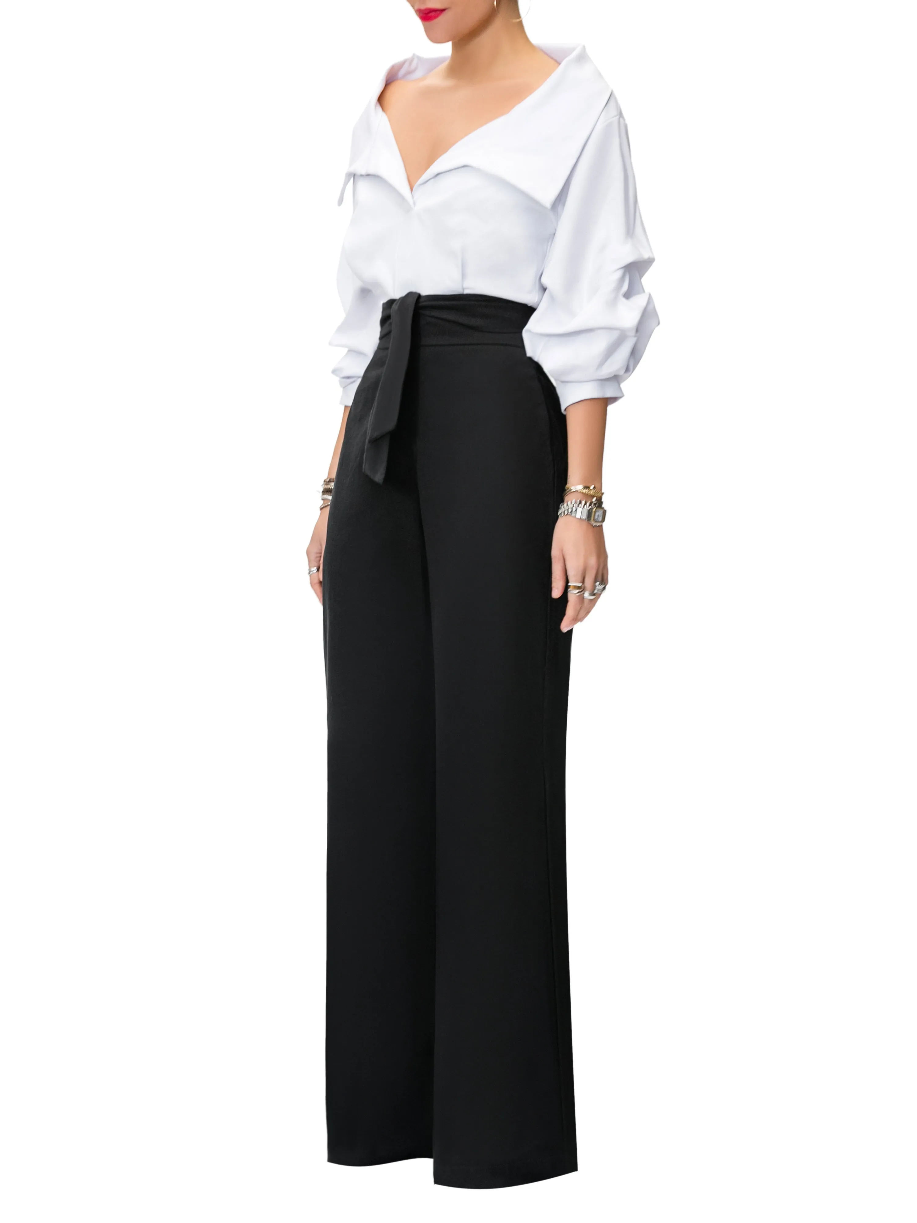 "Victoria" Black and White Off Shoulder Jumpsuit