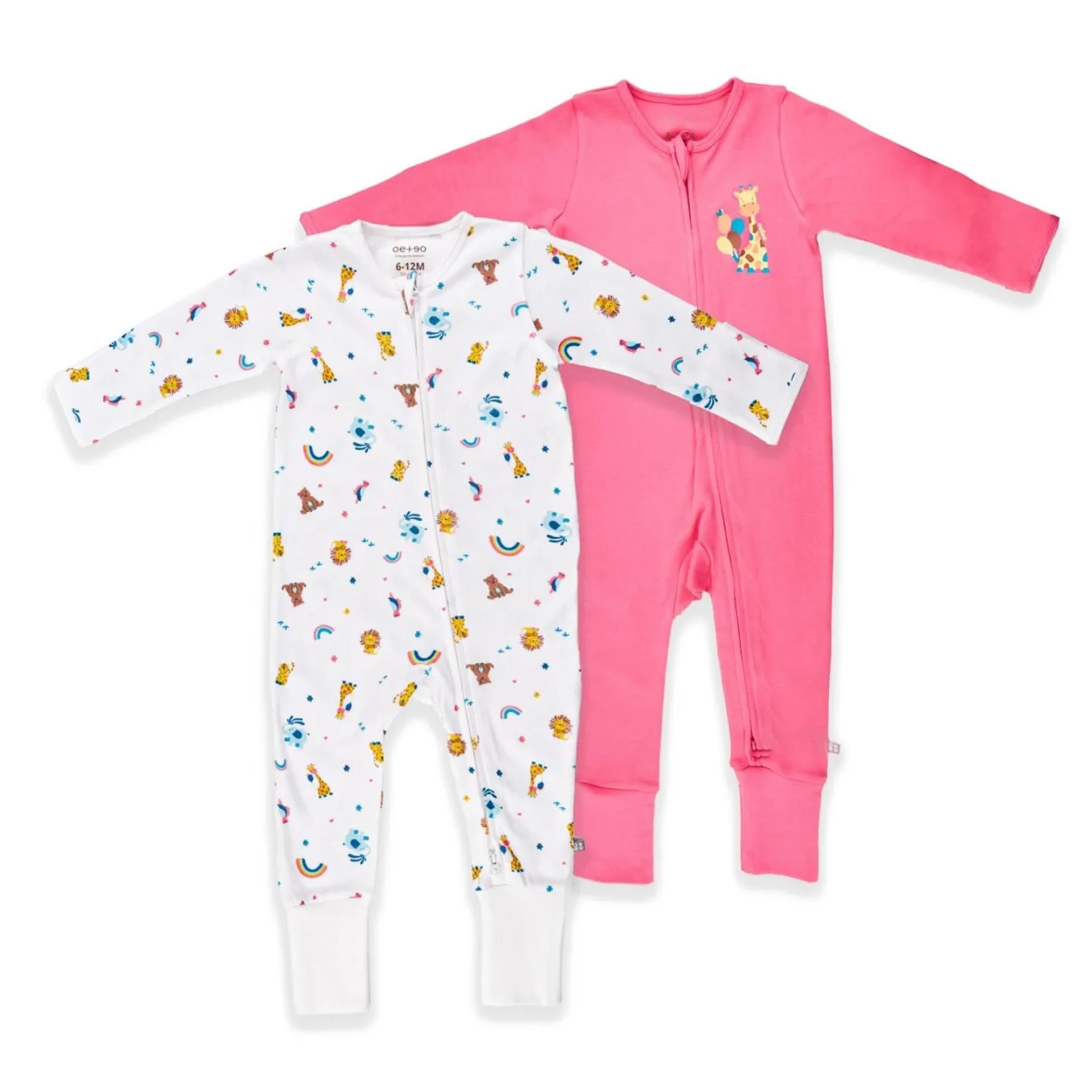 Rainbow Safari Zippy Baby Jumpsuit 2Pc Bundle (Pink)