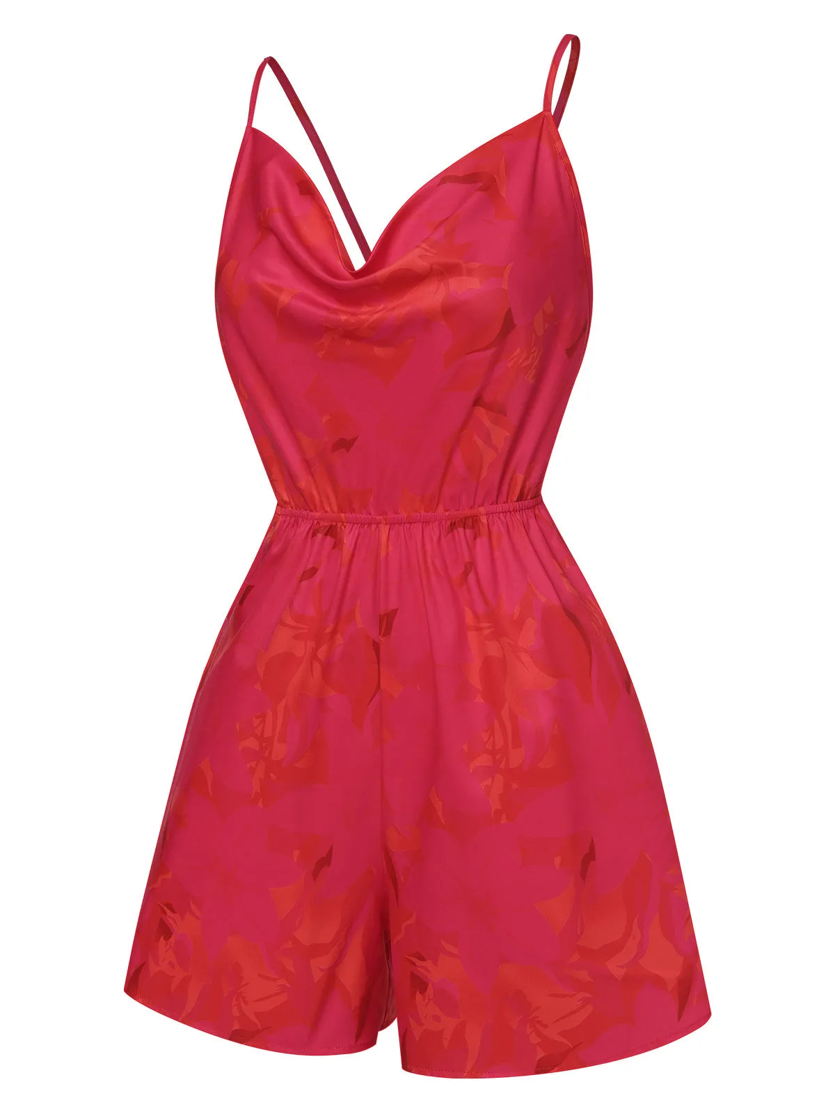 Rose Red 1950s Floral Backless Romper