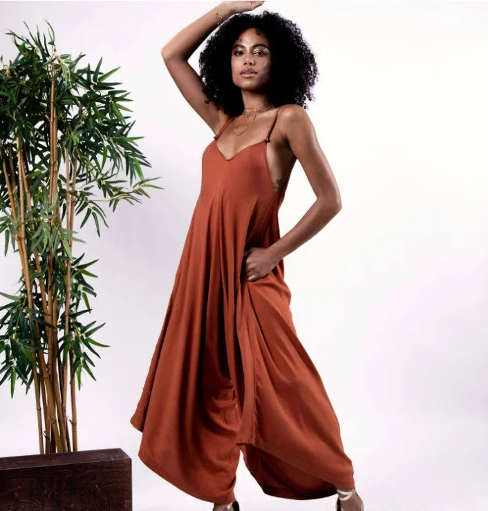 Rust Orange Boxy Layered Jumpsuit