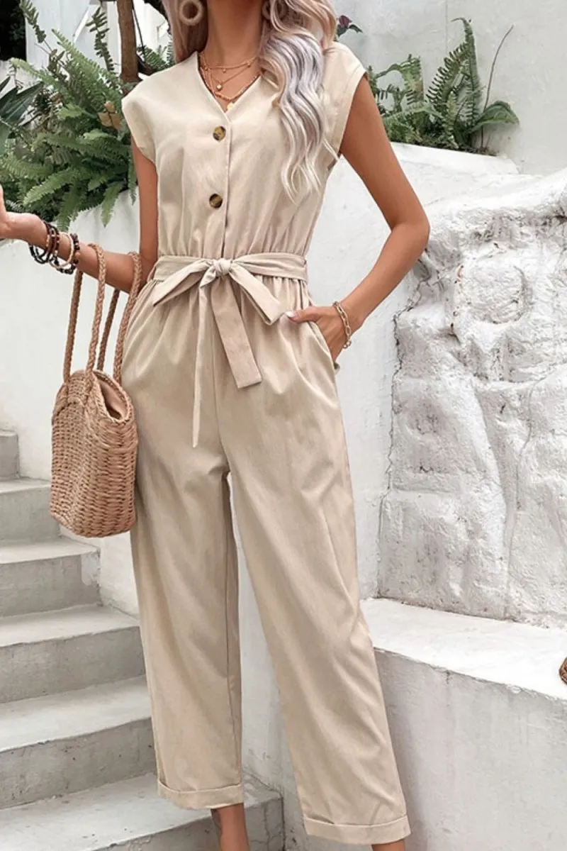 Sandy Storm Short Sleeve Jumpsuit with Tie Waist