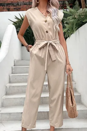 Sandy Storm Short Sleeve Jumpsuit with Tie Waist