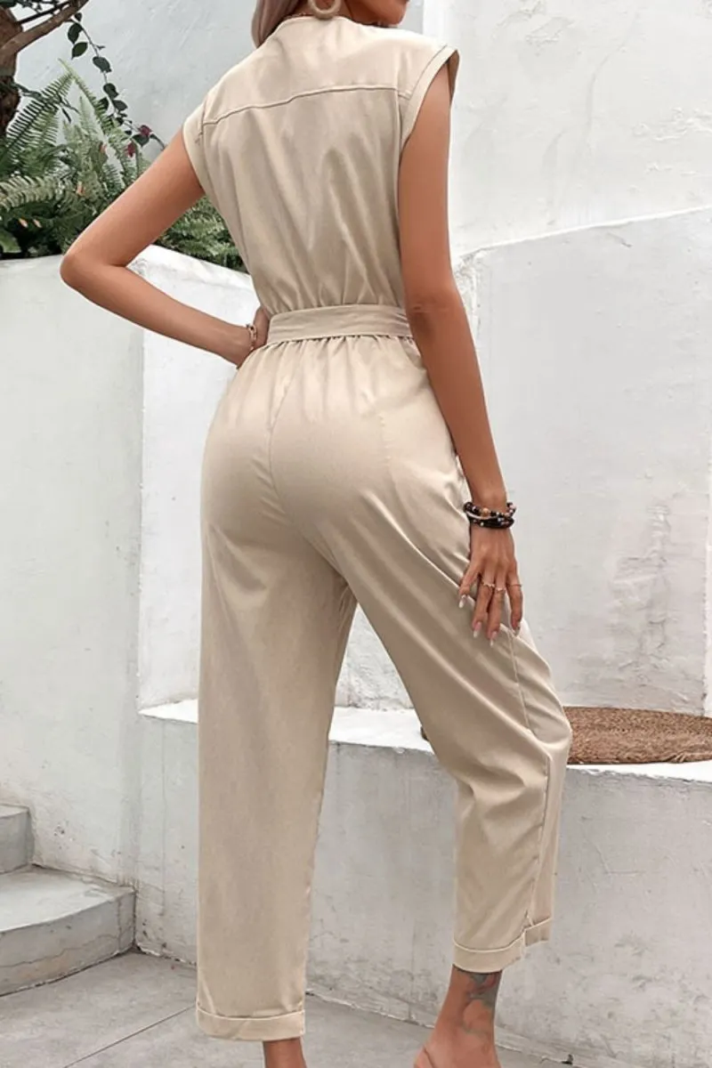 Sandy Storm Short Sleeve Jumpsuit with Tie Waist