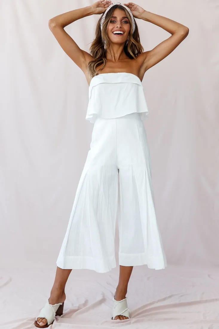 Saturday Layered Bandeau Wide Leg Capri Jumpsuit White