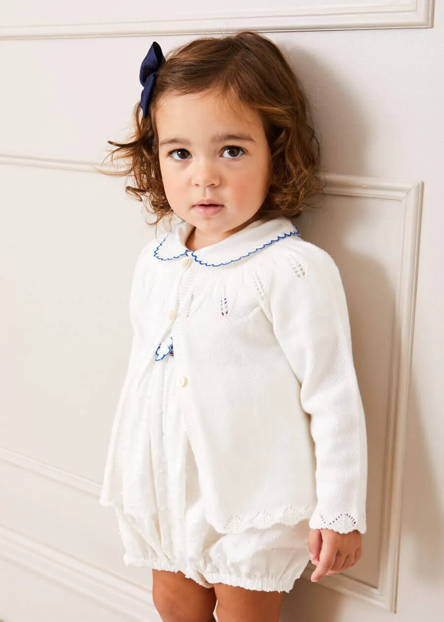 Scallop Collar Hand Smocked Short Sleeve Romper in White (6mths-2yrs)