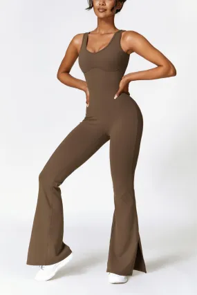 Scoop Neck Backless Flared Jumpsuit