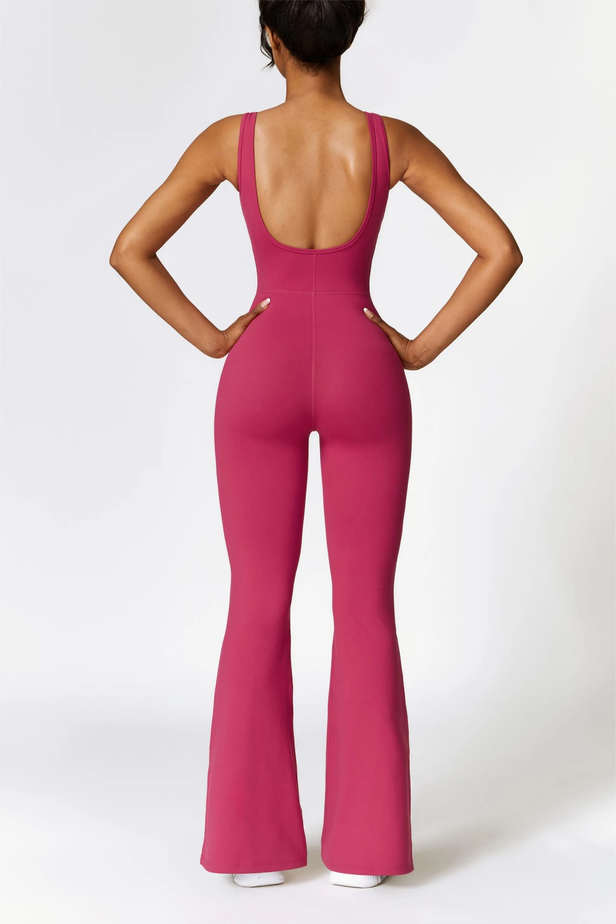 Scoop Neck Backless Flared Jumpsuit