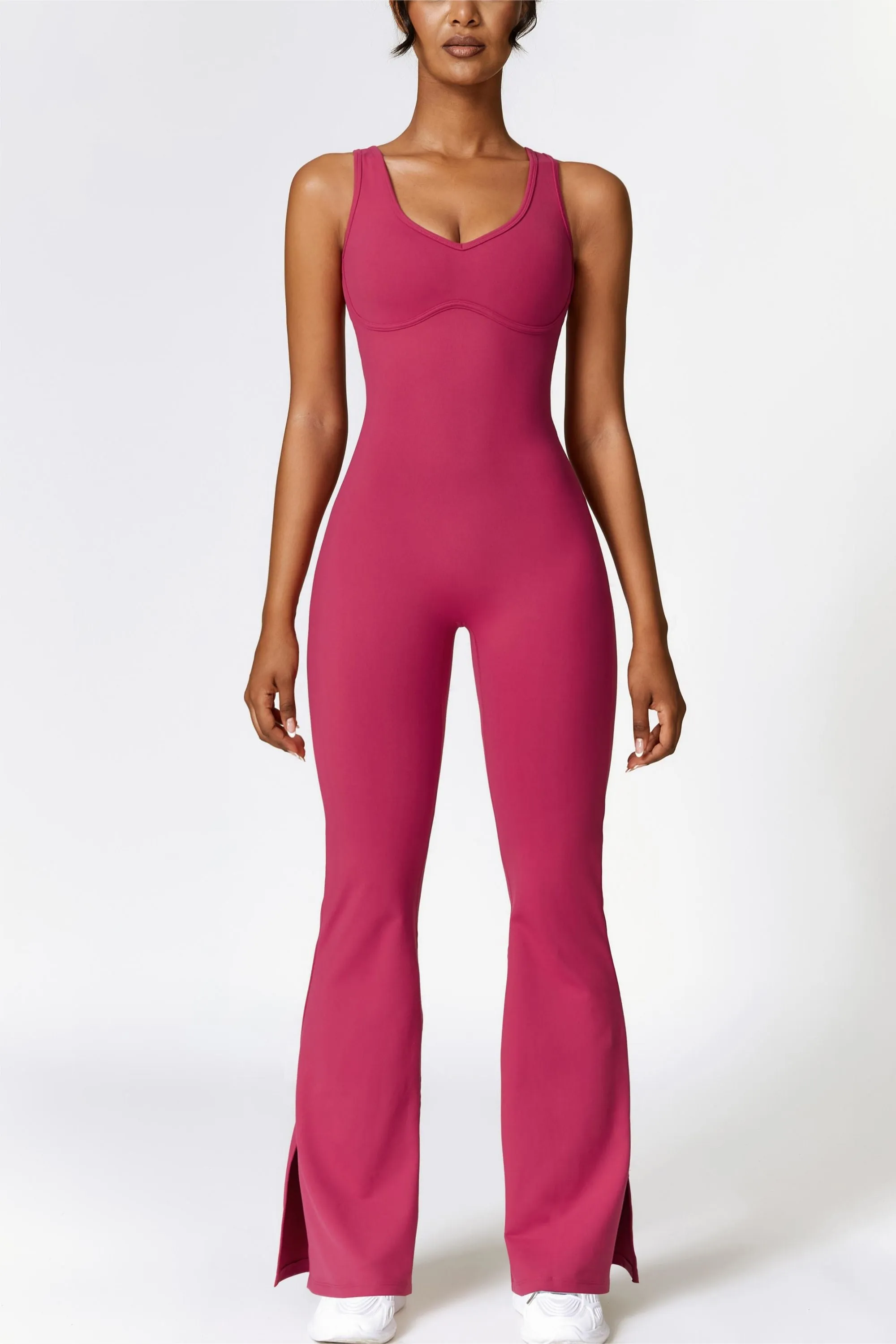 Scoop Neck Backless Flared Jumpsuit