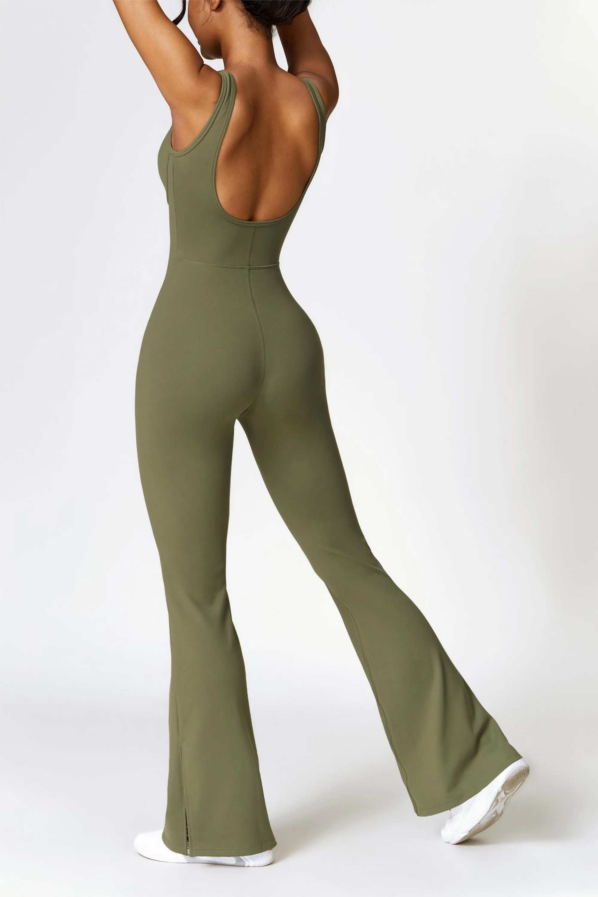 Scoop Neck Backless Flared Jumpsuit