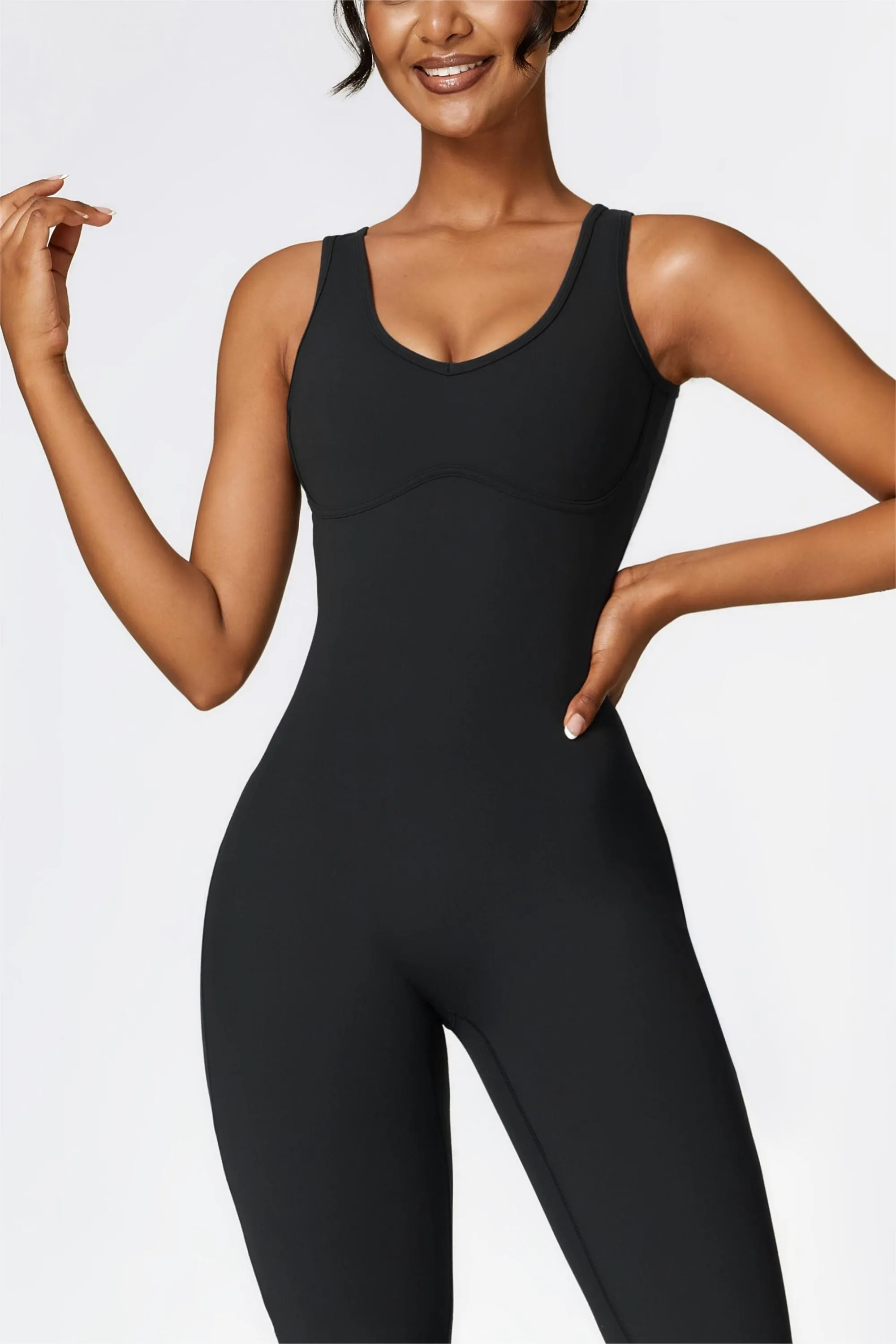 Scoop Neck Backless Flared Jumpsuit