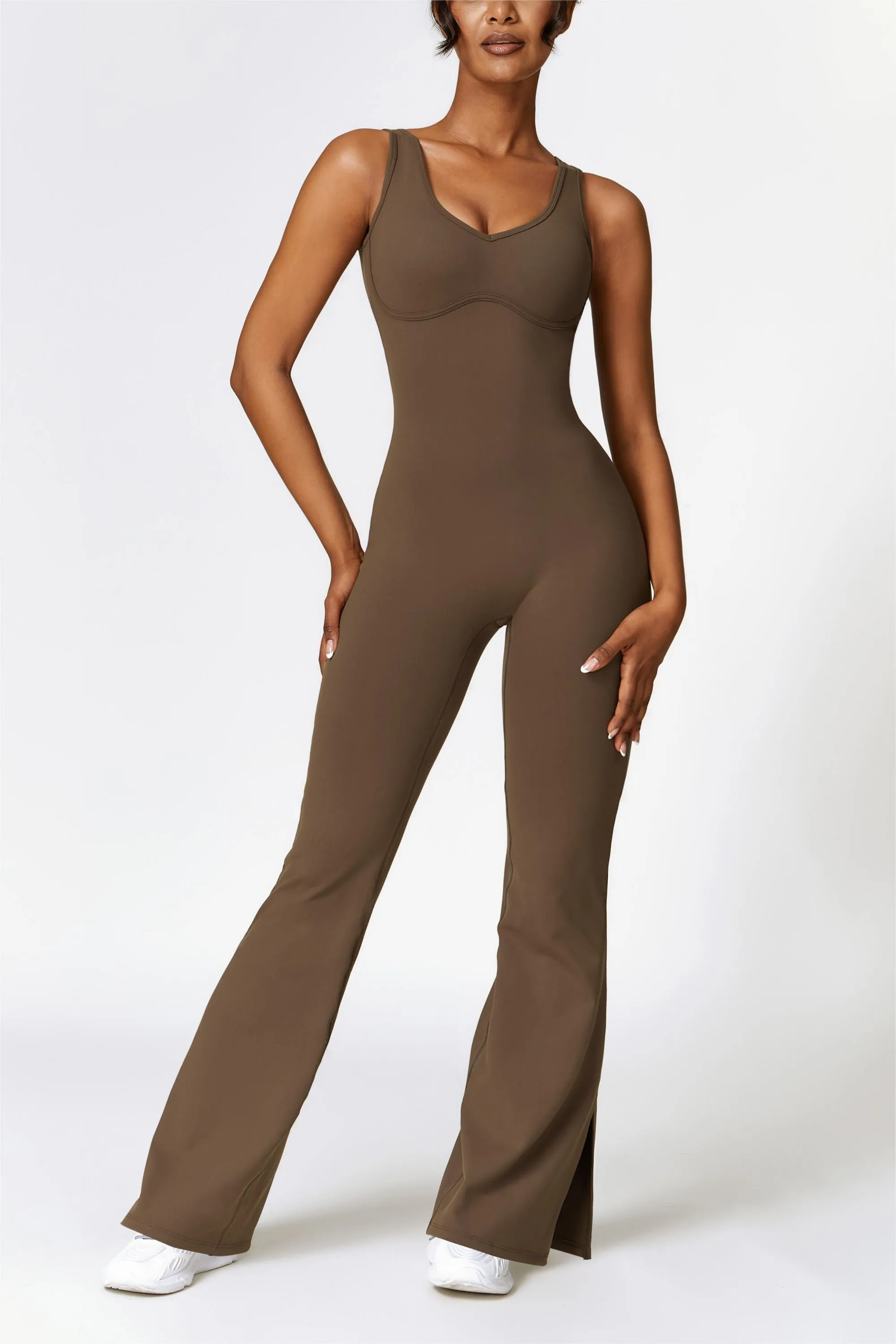 Scoop Neck Backless Flared Jumpsuit