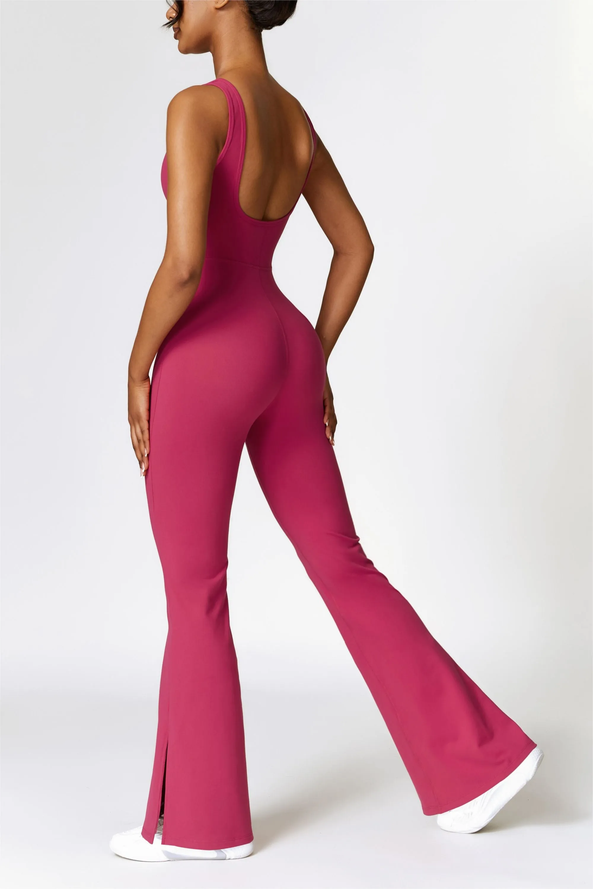 Scoop Neck Backless Flared Jumpsuit