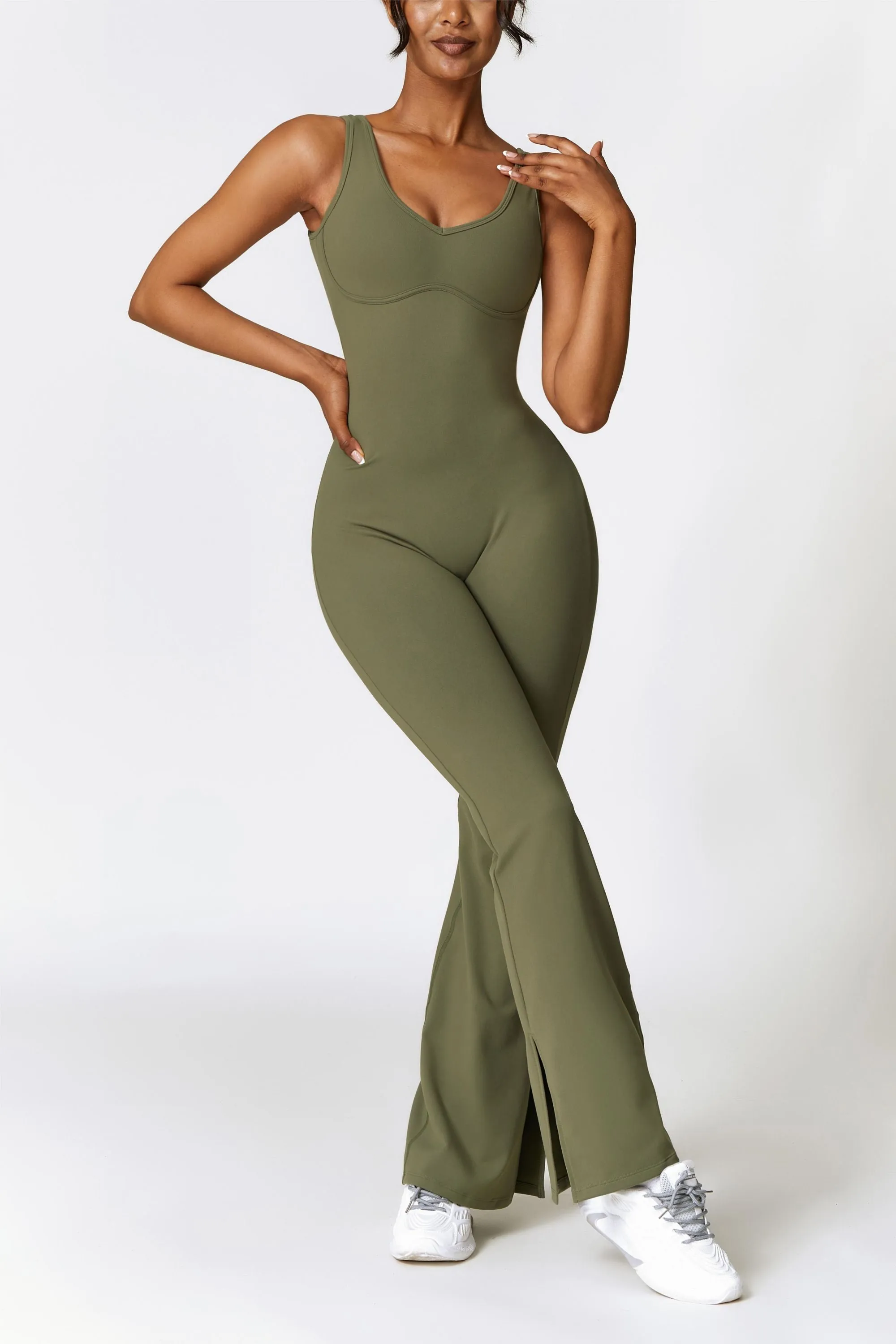 Scoop Neck Backless Flared Jumpsuit