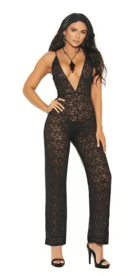 Sexy Astound Deep V Black Lace Jumpsuit