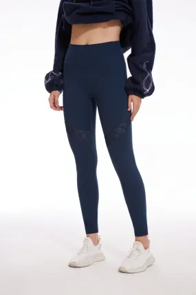 Sexy Mesh High-waisted Leggings with Pockets- Navy Blue